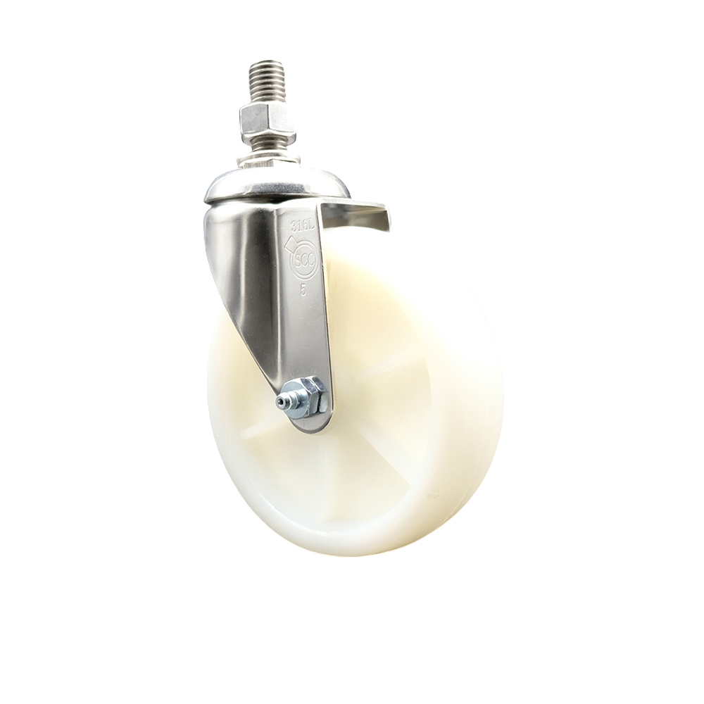 Nylon Swivel Stem Caster with 5 Inch White Caster Wheel - 1/2" Threaded Stem - 316 Stainless Steel Caster - 300 lbs. Capacity Per Caster - Service Caster Brand — photo 1