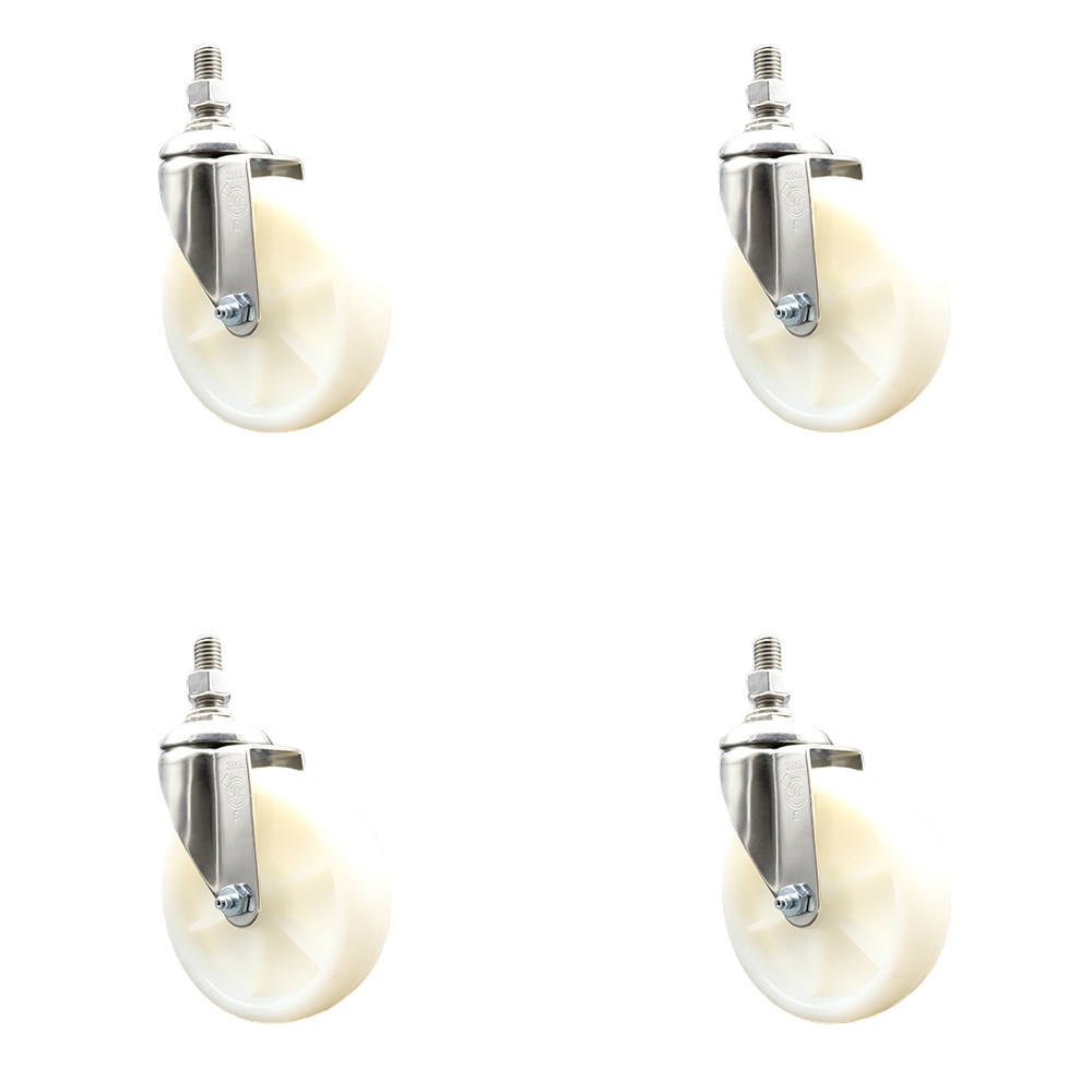 Nylon Swivel Stem Caster Set of 4 with 5 Inch Caster Wheels - 3/8" Threaded Stems - 316 Stainless Steel Casters - Includes 4 Swivel Casters - Service Caster Brand — photo 1