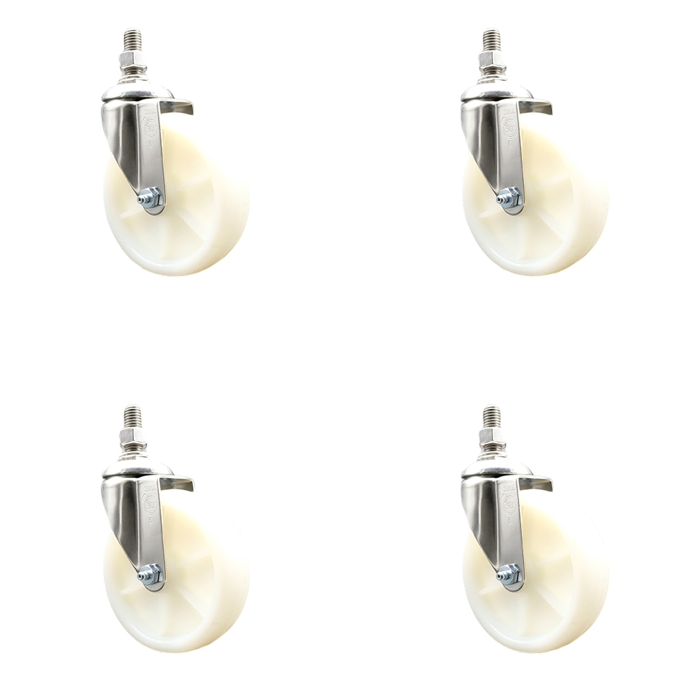 Nylon Swivel Stem Caster Set of 4 with 5 Inch Caster Wheels - 10mm Metric Threaded Stems - 316 Stainless Steel Casters - Includes 4 Swivel Casters - Service Caster Brand — photo 1