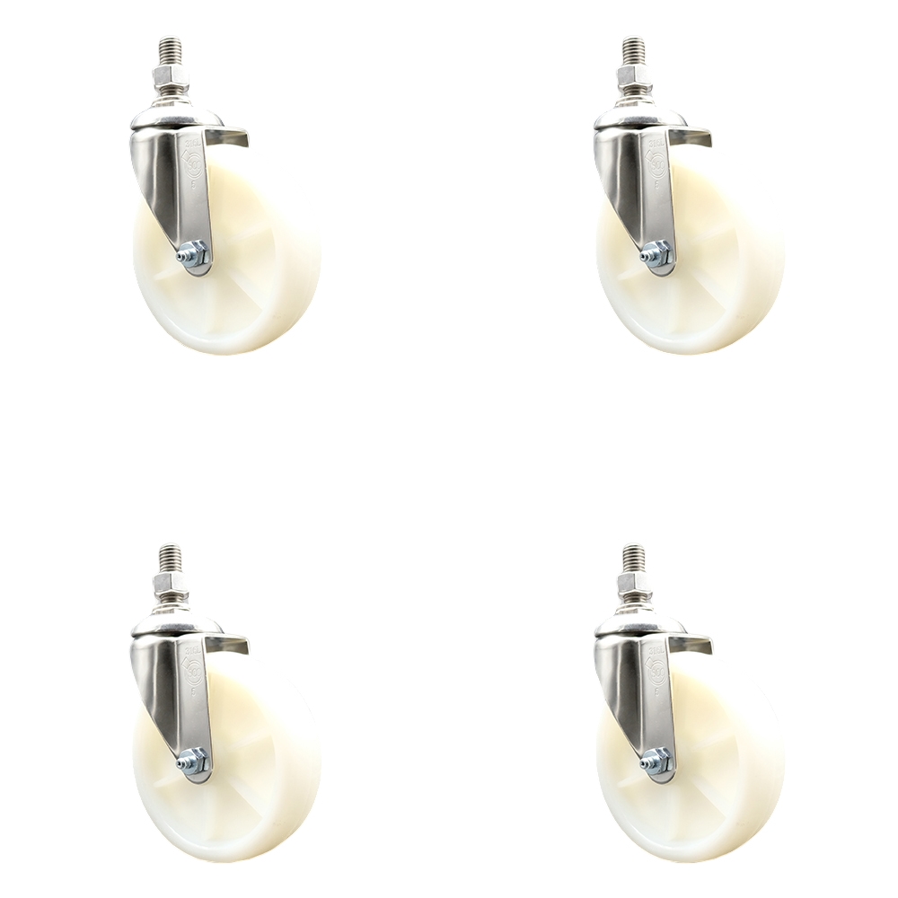 Nylon Swivel Stem Caster Set of 4 with 5 Inch Caster Wheels - 12mm Metric Threaded Stems - 316 Stainless Steel Casters - Includes 4 Swivel Casters - Service Caster Brand — photo 1