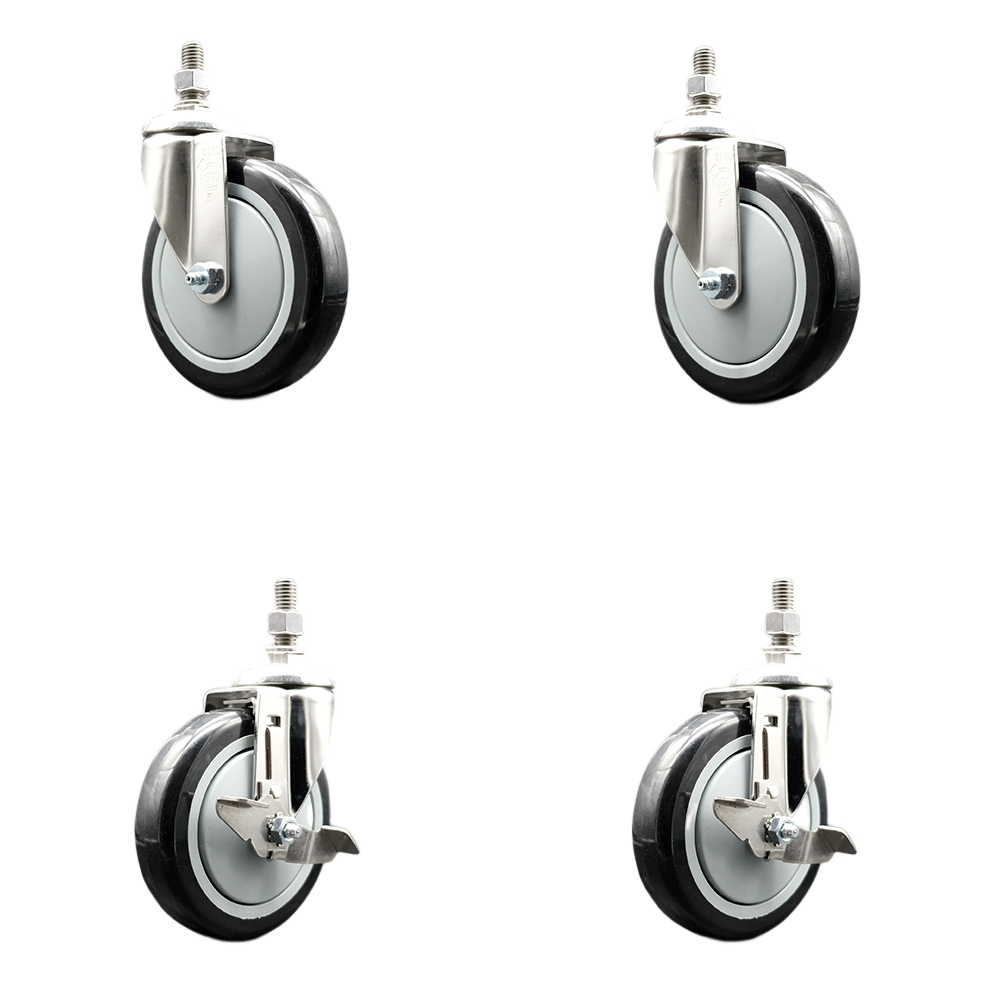 Poly Swivel Stem Caster Set of 4 with 5 Inch Black Caster Wheels-10mm Metric Threaded Stems-316 Stainless Steel Casters-Includes 2 Swivel Casters with Top Lock Brakes and 2 Swivel-Service Caster Brand — photo 1