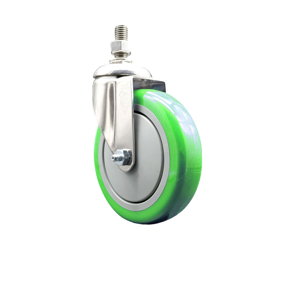 Polyurethane Swivel Stem Caster with 5 Inch Green Caster Wheel - 1/2" Threaded Stem - 316 Stainless Steel Caster - 350 lbs. Capacity Per Caster - Service Caster Brand — photo 1