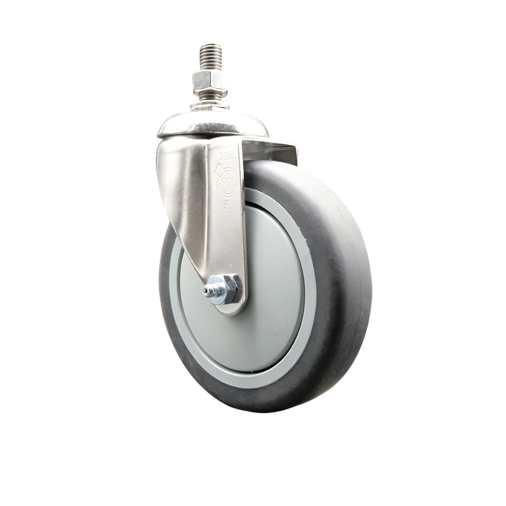Thermoplastic Rubber Swivel Stem Caster with 5 Inch Gray Caster Wheel - 1/2" Threaded Stem - 316 Stainless Steel Caster - 300 lbs. Capacity Per Caster - Service Caster Brand — photo 1
