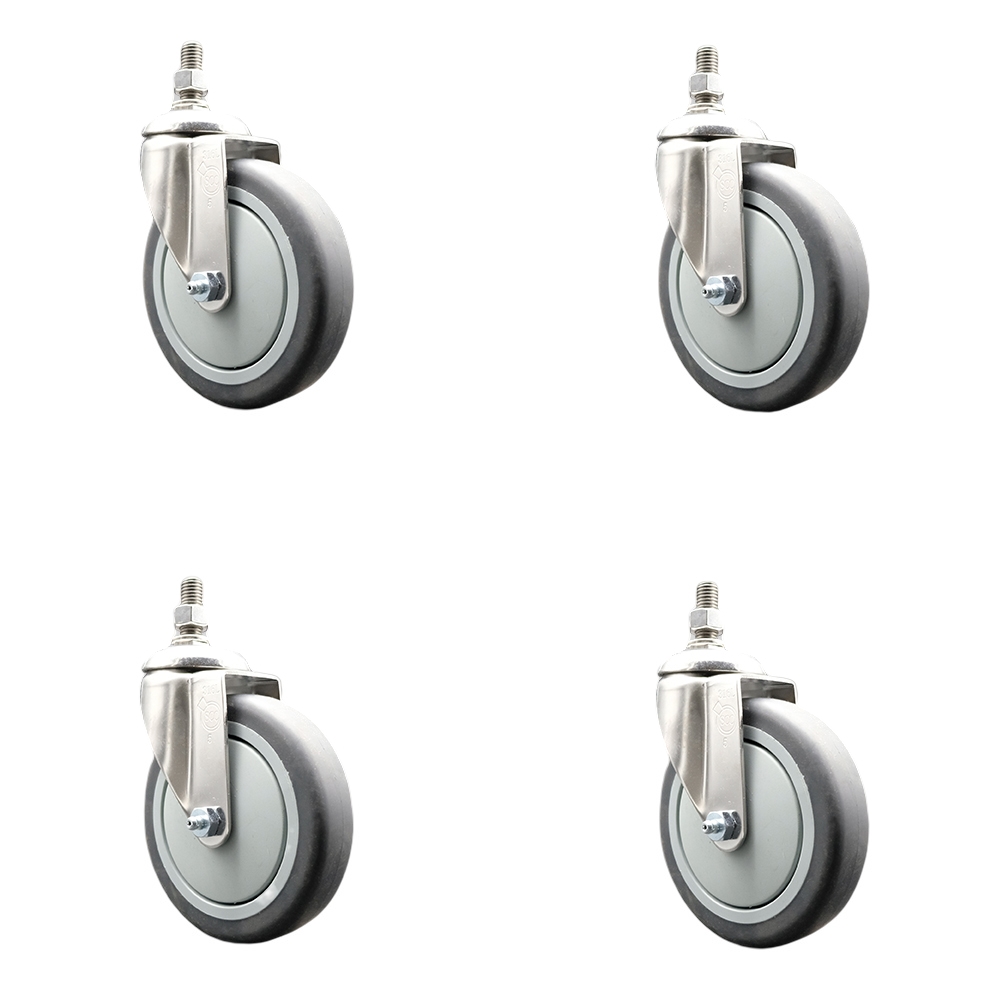 Thermoplastic Rubber Swivel Stem Caster Set of 4 with 5 Inch Caster Wheels - 10mm Metric Threaded Stems - 316 Stainless Steel Casters - Includes 4 Swivel Casters - Service Caster Brand — photo 1