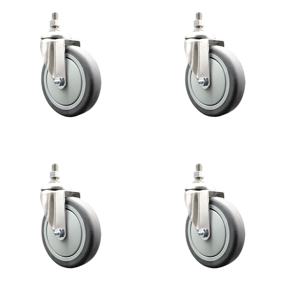 Thermoplastic Rubber Swivel Stem Caster Set of 4 with 5 Inch Caster Wheels - 12mm Metric Threaded Stems - 316 Stainless Steel Casters - Includes 4 Swivel Casters - Service Caster Brand — photo 1