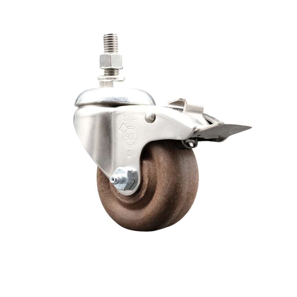 High Temp Glass Filled Nylon Swivel Stem Caster with 3.5 Inch Caster Wheel and Total Lock Brake-10mm Metric Threaded Stem- 316 Stainless Steel Caster -350 lbs. Capacity Per Caster-Service Caster Brand — photo 1