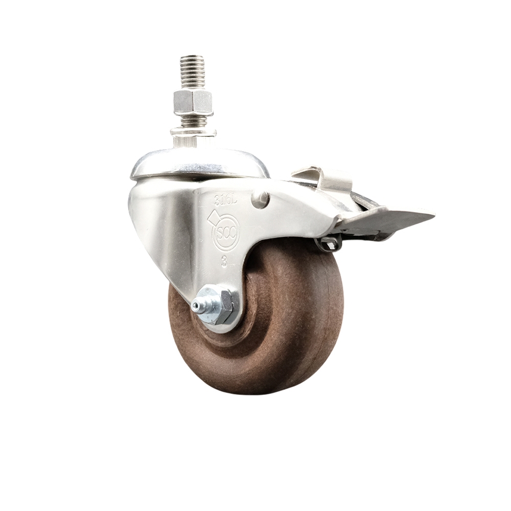 High Temp Glass Filled Nylon Swivel Stem Caster with 3 Inch Caster Wheel and Total Lock Brake-12mm Metric Threaded Stem- 316 Stainless Steel Caster - 350 lbs. Capacity Per Caster -Service Caster Brand — photo 1