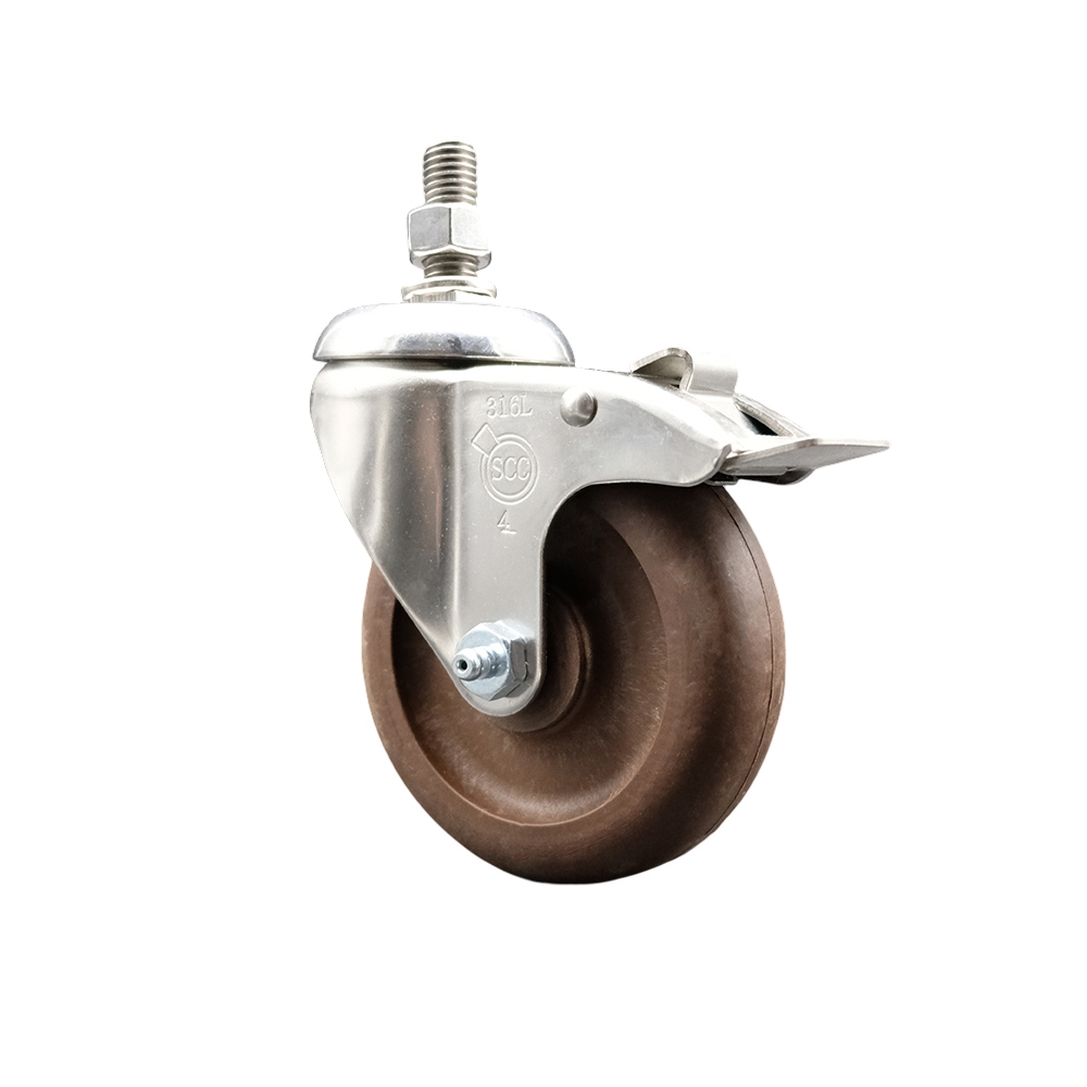 High Temp Glass Filled Nylon Swivel Stem Caster with 4 Inch Caster Wheel and Total Lock Brake-10mm Metric Threaded Stem- 316 Stainless Steel Caster - 350 lbs. Capacity Per Caster -Service Caster Brand — photo 1