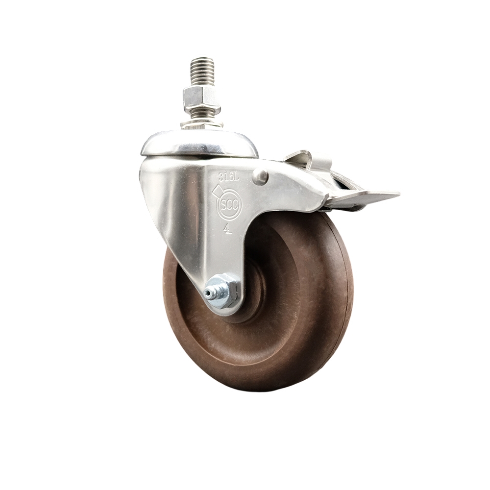 High Temp Glass Filled Nylon Swivel Stem Caster with 4 Inch Caster Wheel and Total Lock Brake-12mm Metric Threaded Stem- 316 Stainless Steel Caster - 350 lbs. Capacity Per Caster -Service Caster Brand — photo 1