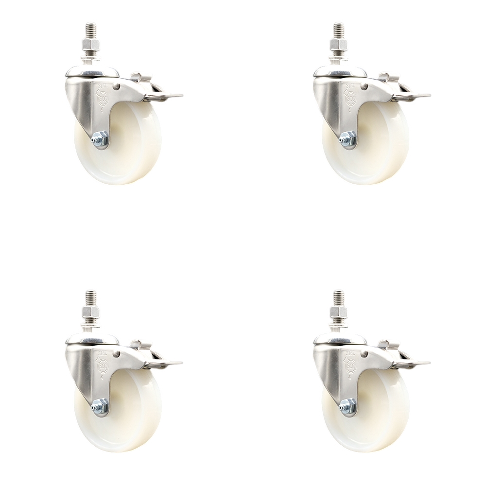 Nylon Swivel Stem Caster Set of 4 with 4 Inch Caster Wheels - 1/2" Threaded Stems - 316 Stainless Steel Casters - Includes 4 Swivel Casters with Total Lock Brakes - Service Caster Brand — photo 1