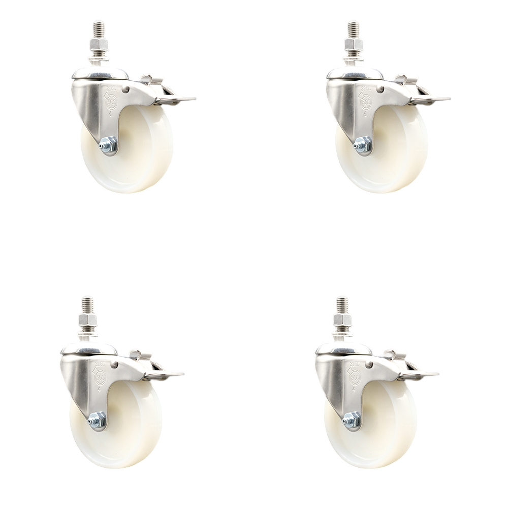 Nylon Swivel Stem Caster Set of 4 with 4 Inch Caster Wheels - 3/8" Threaded Stems - 316 Stainless Steel Casters - Includes 4 Swivel Casters with Total Lock Brakes - Service Caster Brand — photo 1