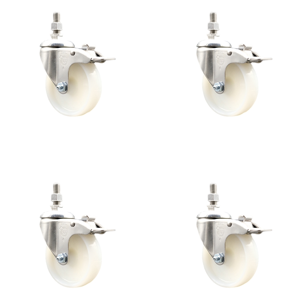 Nylon Swivel Stem Caster Set of 4 with 4 Inch Caster Wheels - 10mm Metric Threaded Stems - 316 Stainless Steel Casters - Includes 4 Swivel Casters with Total Lock Brakes - Service Caster Brand — photo 1