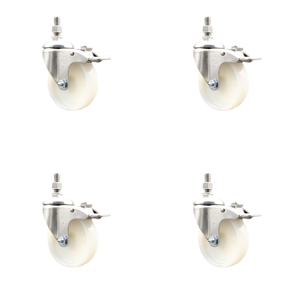 Nylon Swivel Stem Caster Set of 4 with 4 Inch Caster Wheels - 12mm Metric Threaded Stems - 316 Stainless Steel Casters - Includes 4 Swivel Casters with Total Lock Brakes - Service Caster Brand — photo 1