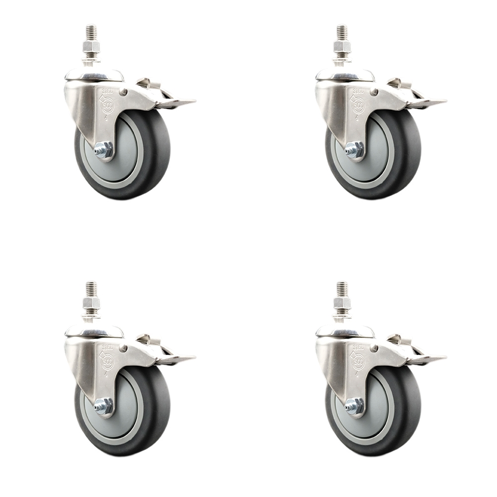 Thermoplastic Rubber Swivel Stem Caster Set of 4 with 4 Inch Caster Wheels -10mm Metric Threaded Stems-316 Stainless Steel Casters-Includes 4 Swivel Casters with Total Lock Brakes-Service Caster Brand — photo 1