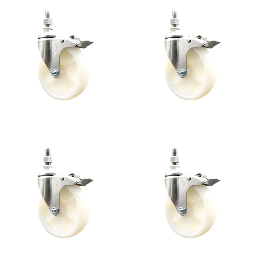 Nylon Swivel Stem Caster Set of 4 with 5 Inch Caster Wheels - 1/2" Threaded Stems - 316 Stainless Steel Casters - Includes 4 Swivel Casters with Total Lock Brakes - Service Caster Brand — photo 1