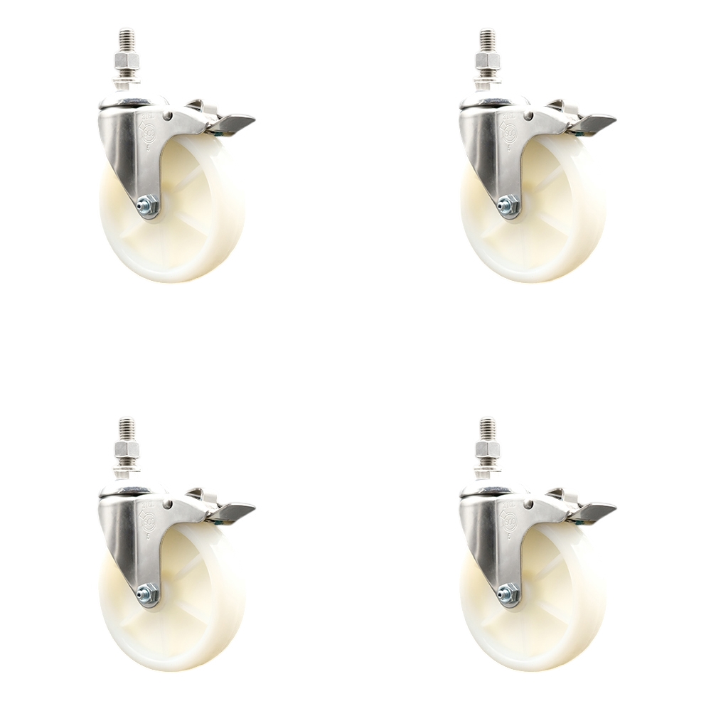 Nylon Swivel Stem Caster Set of 4 with 5 Inch Caster Wheels - 3/8" Threaded Stems - 316 Stainless Steel Casters - Includes 4 Swivel Casters with Total Lock Brakes - Service Caster Brand — photo 1