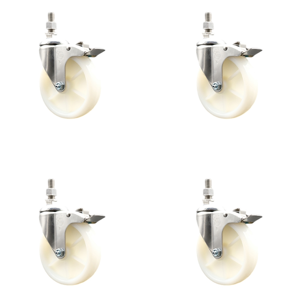 Nylon Swivel Stem Caster Set of 4 with 5 Inch Caster Wheels - 10mm Metric Threaded Stems - 316 Stainless Steel Casters - Includes 4 Swivel Casters with Total Lock Brakes - Service Caster Brand — photo 1