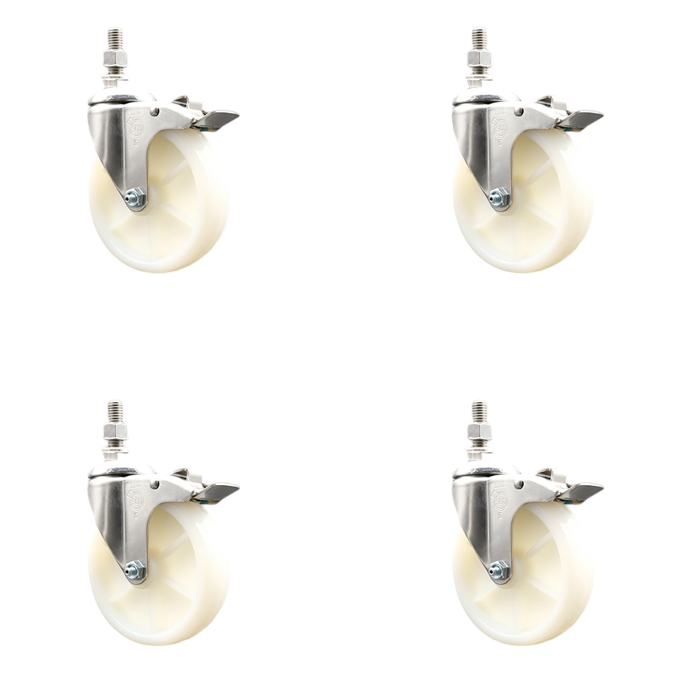 Nylon Swivel Stem Caster Set of 4 with 5 Inch Caster Wheels - 12mm Metric Threaded Stems - 316 Stainless Steel Casters - Includes 4 Swivel Casters with Total Lock Brakes - Service Caster Brand — photo 1