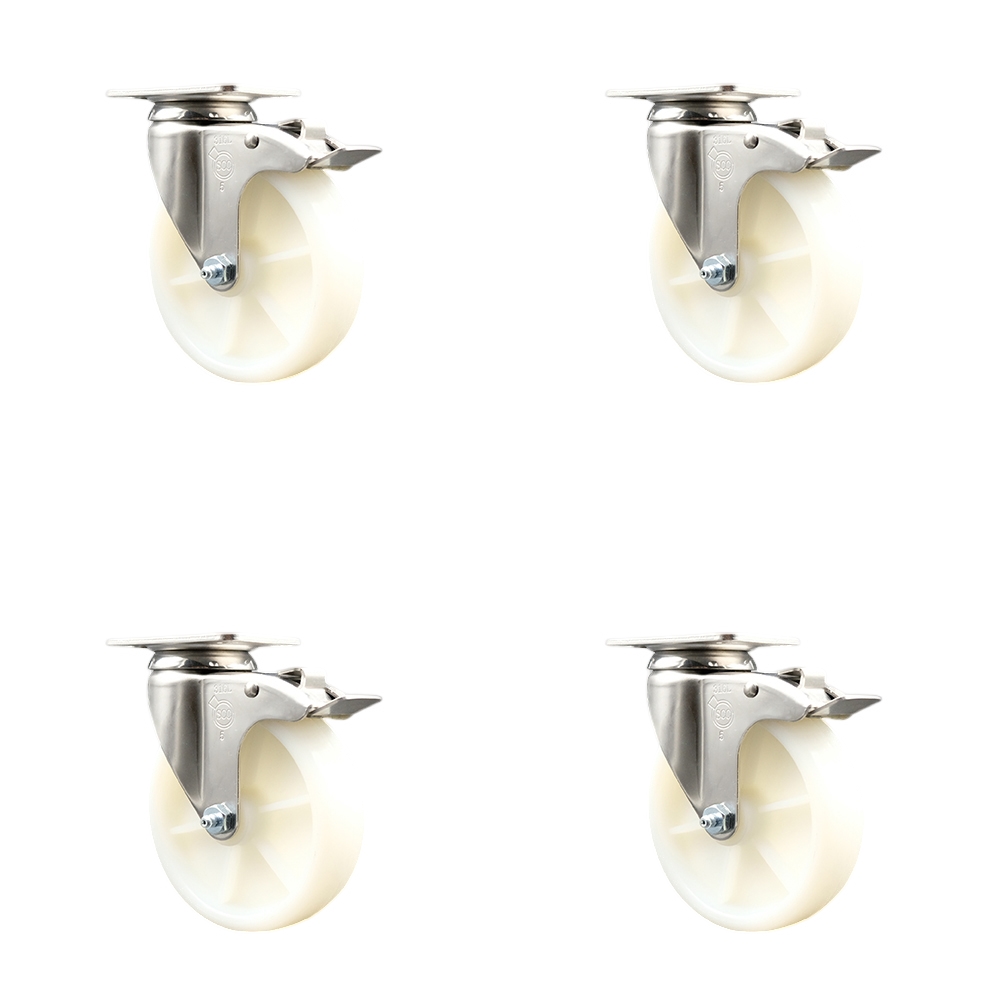 Nylon Swivel Top Plate Caster Set of 4 with 5 Inch White Caster Wheels-316 Stainless Steel Casters - Includes 4 Swivel Casters with Total Lock Brakes - 1,200 lbs. Total Capacity - Service Caster Brand — photo 1