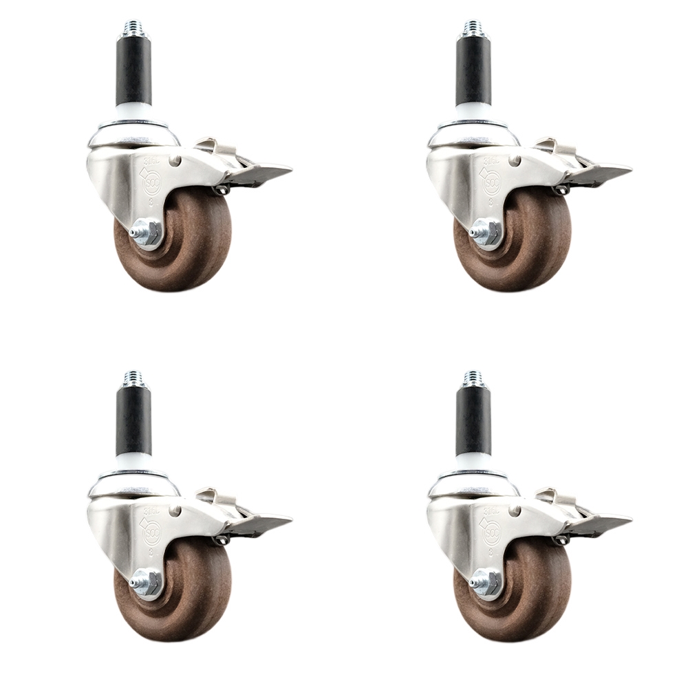 High Temp Glass Filled Nylon Swivel Stem Caster Set of 4 with 3 Inch Caster Wheels - 1" Expanding Stem-316 Stainless Steel Caster-Includes 4 Swivel Casters with Total Lock Brake - Service Caster Brand — photo 1