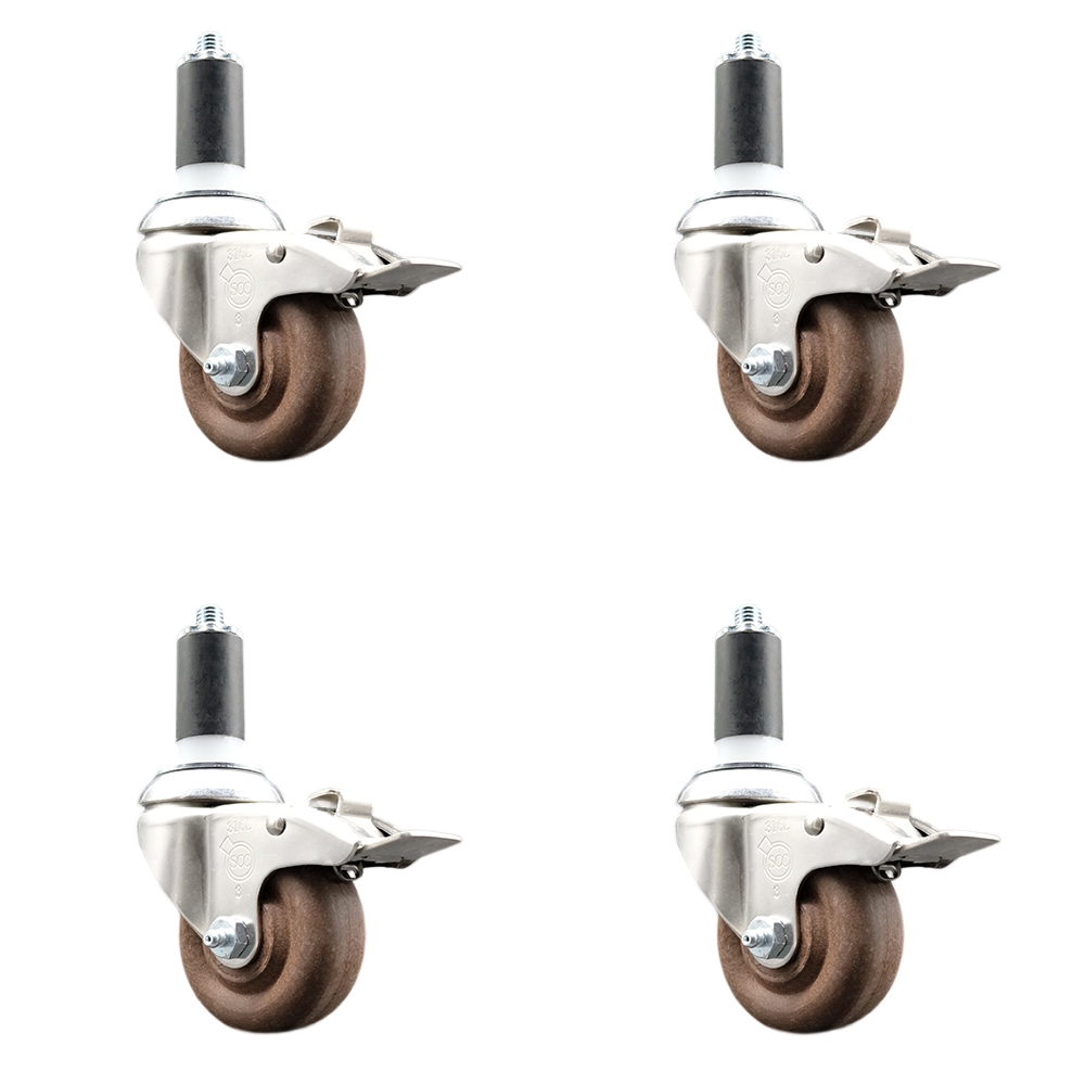 High Temp Glass Filled Nylon Swivel Stem Caster Set of 4 with 3.5 Inch Caster Wheels-1-1/4" Expanding Stem-316 Stainless Steel Caster-Include 4 Swivel Caster with Total Lock Brake-Service Caster Brand — photo 1