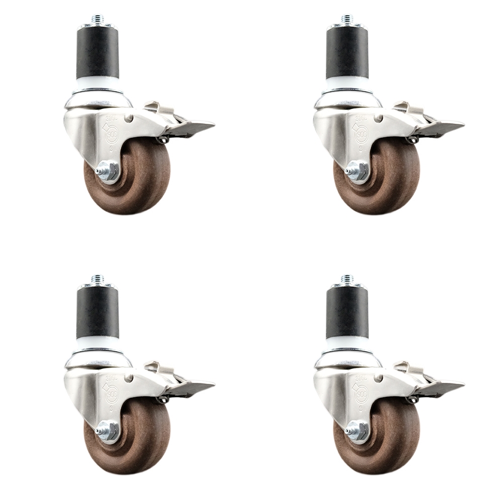 High Temp Glass Filled Nylon Swivel Stem Caster Set of 4 with 3.5 Inch Caster Wheels-1-3/4" Expanding Stem-316 Stainless Steel Caster-Include 4 Swivel Caster with Total Lock Brake-Service Caster Brand — photo 1