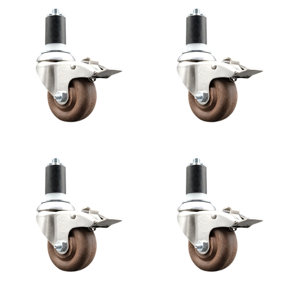 High Temp Glass Filled Nylon Swivel Stem Caster Set of 4 with 3.5 Inch Caster Wheels-1-5/8" Expanding Stem-316 Stainless Steel Caster-Include 4 Swivel Caster with Total Lock Brake-Service Caster Brand — photo 1
