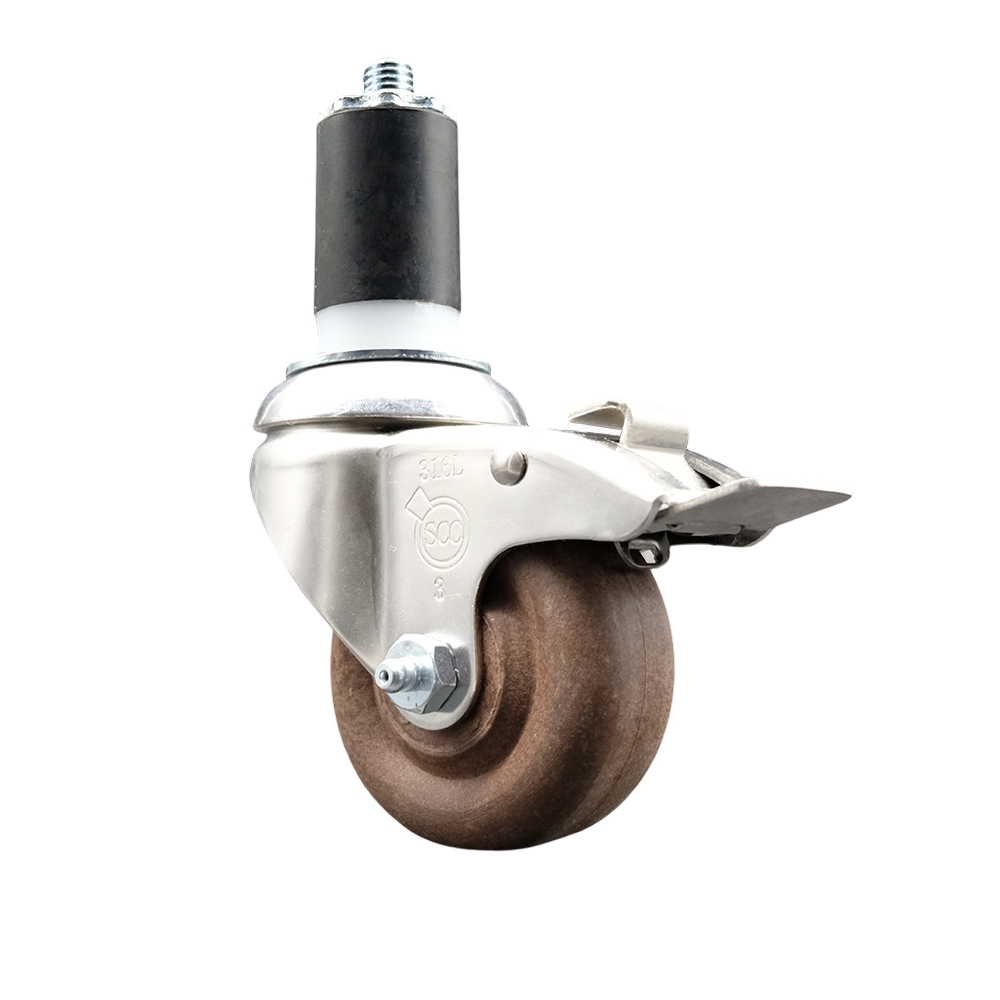 High Temp Glass Filled Nylon Swivel Stem Caster with 3.5 Inch Brown Caster Wheel and Total Lock Brake- 1-5/8" Expanding Stem-316 Stainless Steel Caster-350lbs. Capacity Per Caster-Service Caster Brand — photo 1