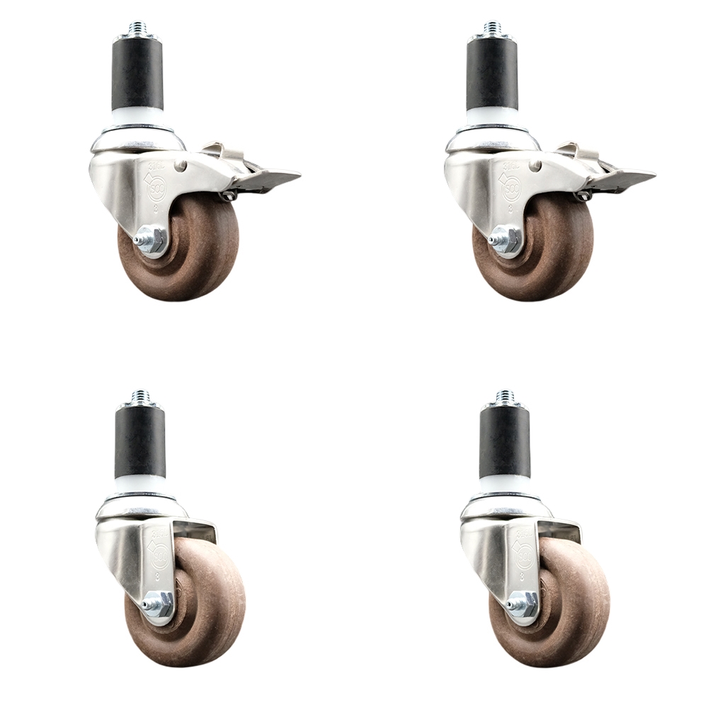 High Temp Glass Filled Nylon Swivel Stem Caster Set of 4 with 3 Inch Caster Wheel-1-1/2" Expanding Stem-316 Stainless Steel Caster-Include 2 Swivel with Total Lock Brake& 2 Swivel-Service Caster Brand — photo 1