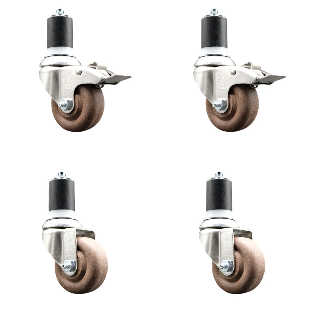 High Temp Glass Filled Nylon Swivel Stem Caster Set of 4 with 3 Inch Caster Wheel-1-7/8" Expanding Stem-316 Stainless Steel Caster-Include 2 Swivel with Total Lock Brake& 2 Swivel-Service Caster Brand — photo 1