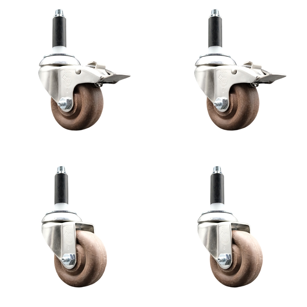 High Temp Glass Filled Nylon Swivel Stem Caster Set of 4 with 3.5 Inch Caster Wheel-7/8" Expanding Stems-316 Stainless Steel Caster-Include 2 Swivel with Total Lock Brake&2 Swivel-Service Caster Brand — photo 1