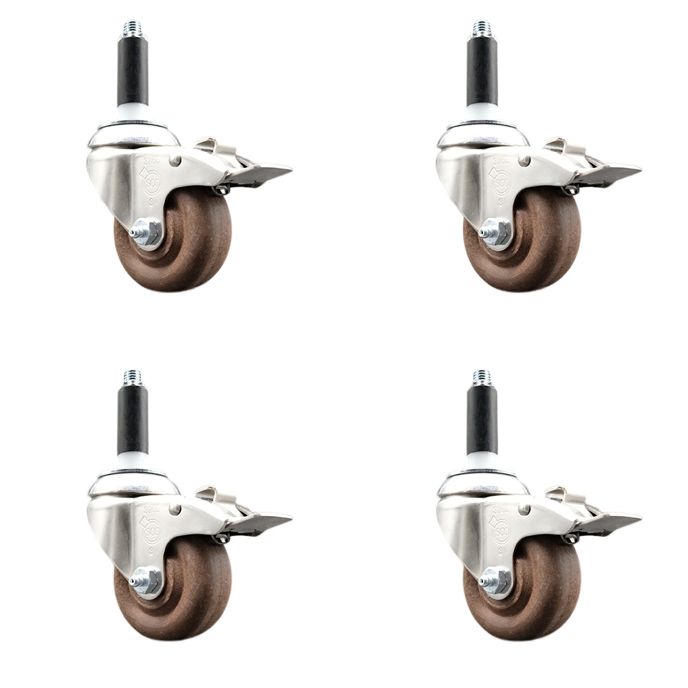 High Temp Glass Filled Nylon Swivel Stem Caster Set of 4 with 3.5 Inch Caster Wheels -7/8" Expanding Stem-316 Stainless Steel Caster-Include 4 Swivel Casters with Total Lock Brake-Service Caster Brand — photo 1