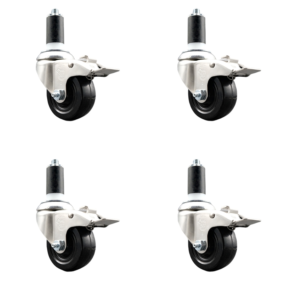 Soft Rubber Swivel Stem Caster Set of 4 with 3.5 Inch Caster Wheels - 1-1/4" Expanding Stems - 316 Stainless Steel Casters - Includes 4 Swivel Casters with Total Lock Brakes - Service Caster Brand — photo 1