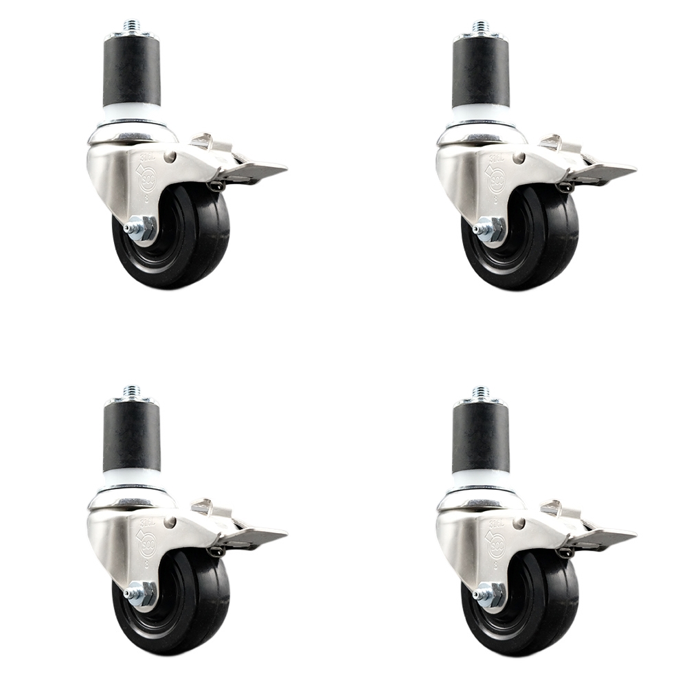 Soft Rubber Swivel Stem Caster Set of 4 with 3.5 Inch Caster Wheels - 1-3/4" Expanding Stems - 316 Stainless Steel Casters - Includes 4 Swivel Casters with Total Lock Brakes - Service Caster Brand — photo 1