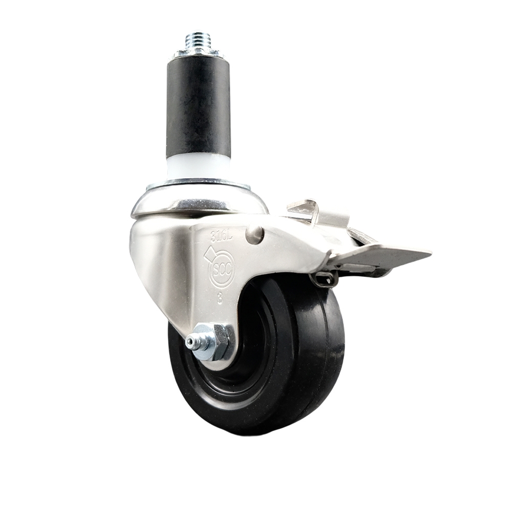 Soft Rubber Swivel Stem Caster with 3 Inch Black Caster Wheel and Total Lock Brake - 1-3/8" Expanding Stem - 316 Stainless Steel Caster - 175 lbs. Capacity Per Caster - Service Caster Brand — photo 1
