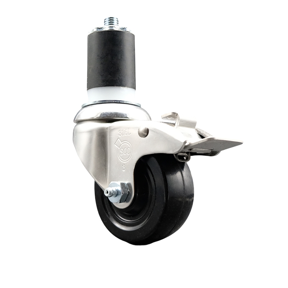 Soft Rubber Swivel Stem Caster with 3 Inch Black Caster Wheel and Total Lock Brake - 1-7/8" Expanding Stem - 316 Stainless Steel Caster - 175 lbs. Capacity Per Caster - Service Caster Brand — photo 1