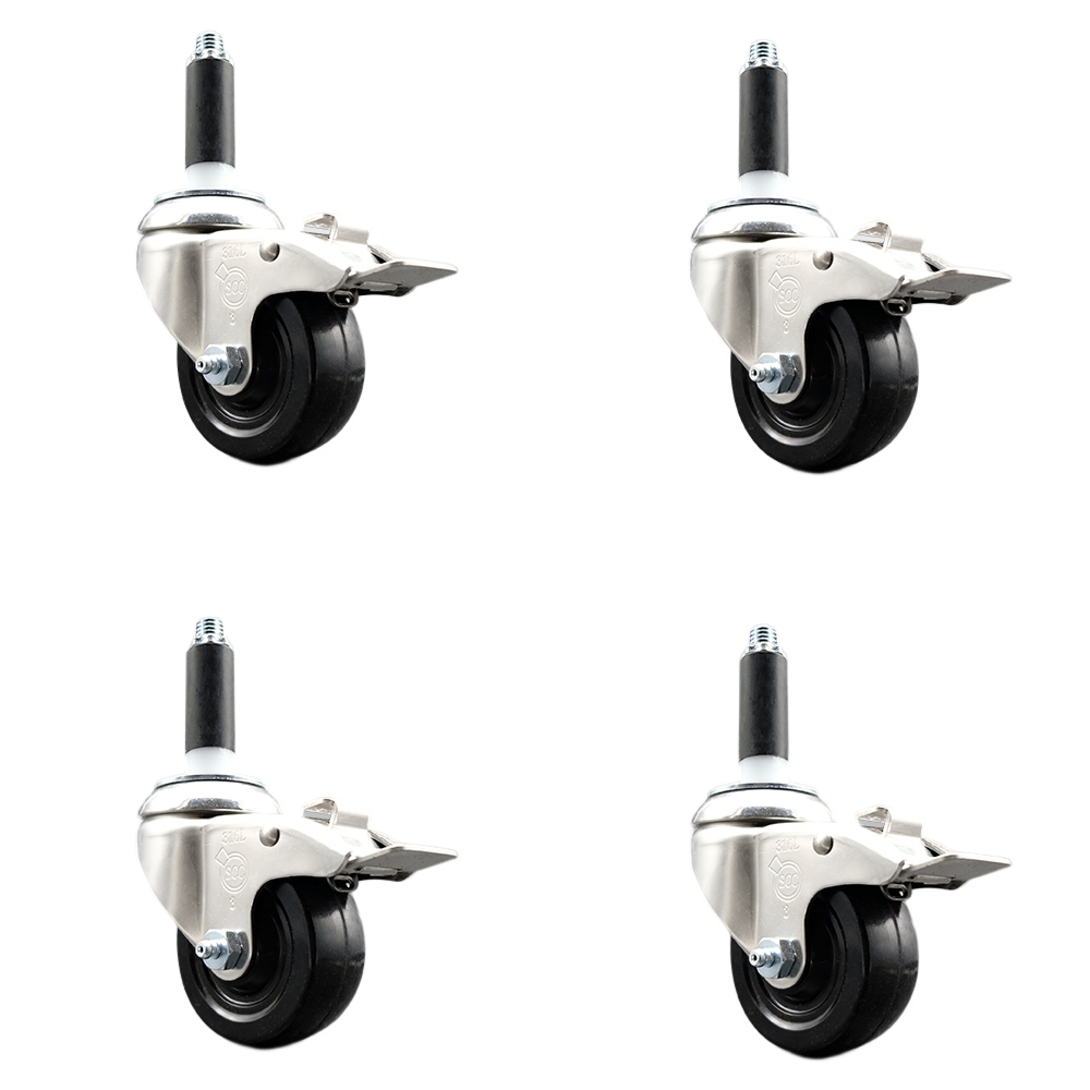Soft Rubber Swivel Stem Caster Set of 4 with 3.5 Inch Caster Wheels - 3/4" Expanding Stems - 316 Stainless Steel Casters - Includes 4 Swivel Casters with Total Lock Brakes - Service Caster Brand — photo 1