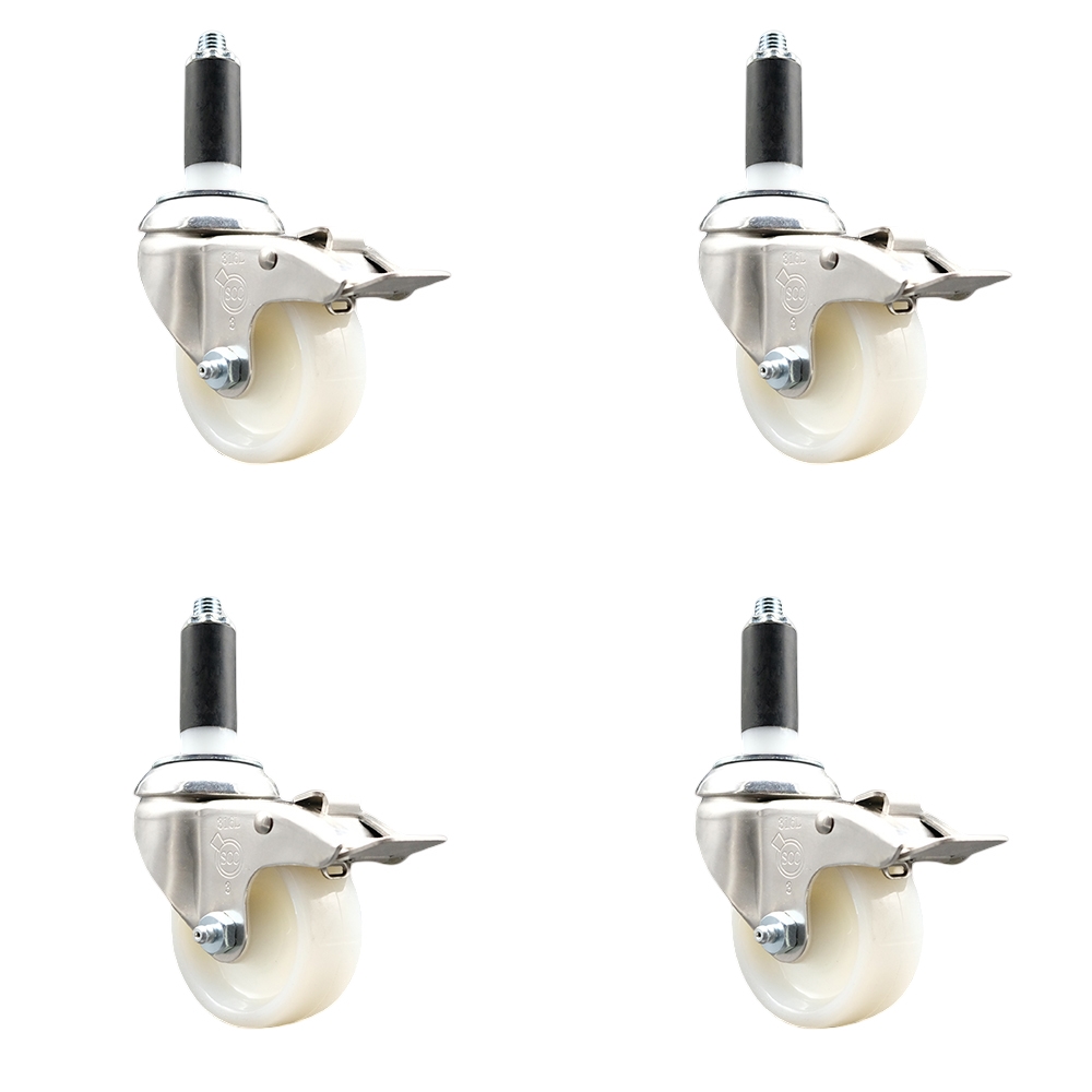 Nylon Swivel Stem Caster Set of 4 with 3 Inch Caster Wheels - 1" Expanding Stems - 316 Stainless Steel Casters - Includes 4 Swivel Casters with Total Lock Brakes - Service Caster Brand — photo 1