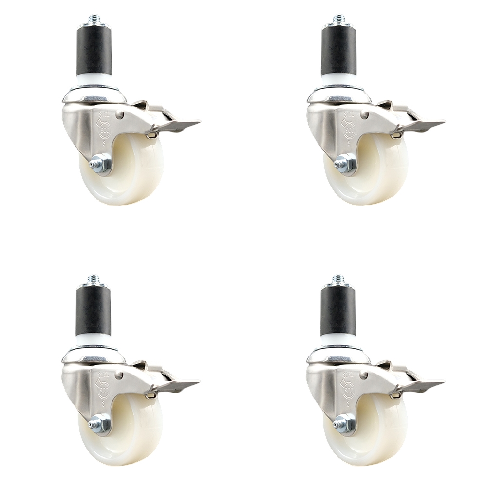 Nylon Swivel Stem Caster Set of 4 with 3 Inch Caster Wheels - 1-1/2" Expanding Stems - 316 Stainless Steel Casters - Includes 4 Swivel Casters with Total Lock Brakes - Service Caster Brand — photo 1