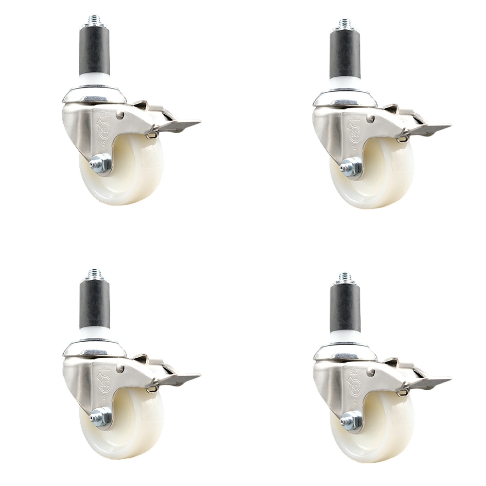 Nylon Swivel Stem Caster Set of 4 with 3 Inch Caster Wheels - 1-1/4" Expanding Stems - 316 Stainless Steel Casters - Includes 4 Swivel Casters with Total Lock Brakes - Service Caster Brand — photo 1