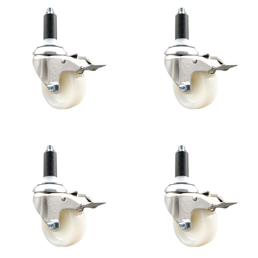 Nylon Swivel Stem Caster Set of 4 with 3 Inch Caster Wheels - 1-1/8" Expanding Stems - 316 Stainless Steel Casters - Includes 4 Swivel Casters with Total Lock Brakes - Service Caster Brand — photo 1