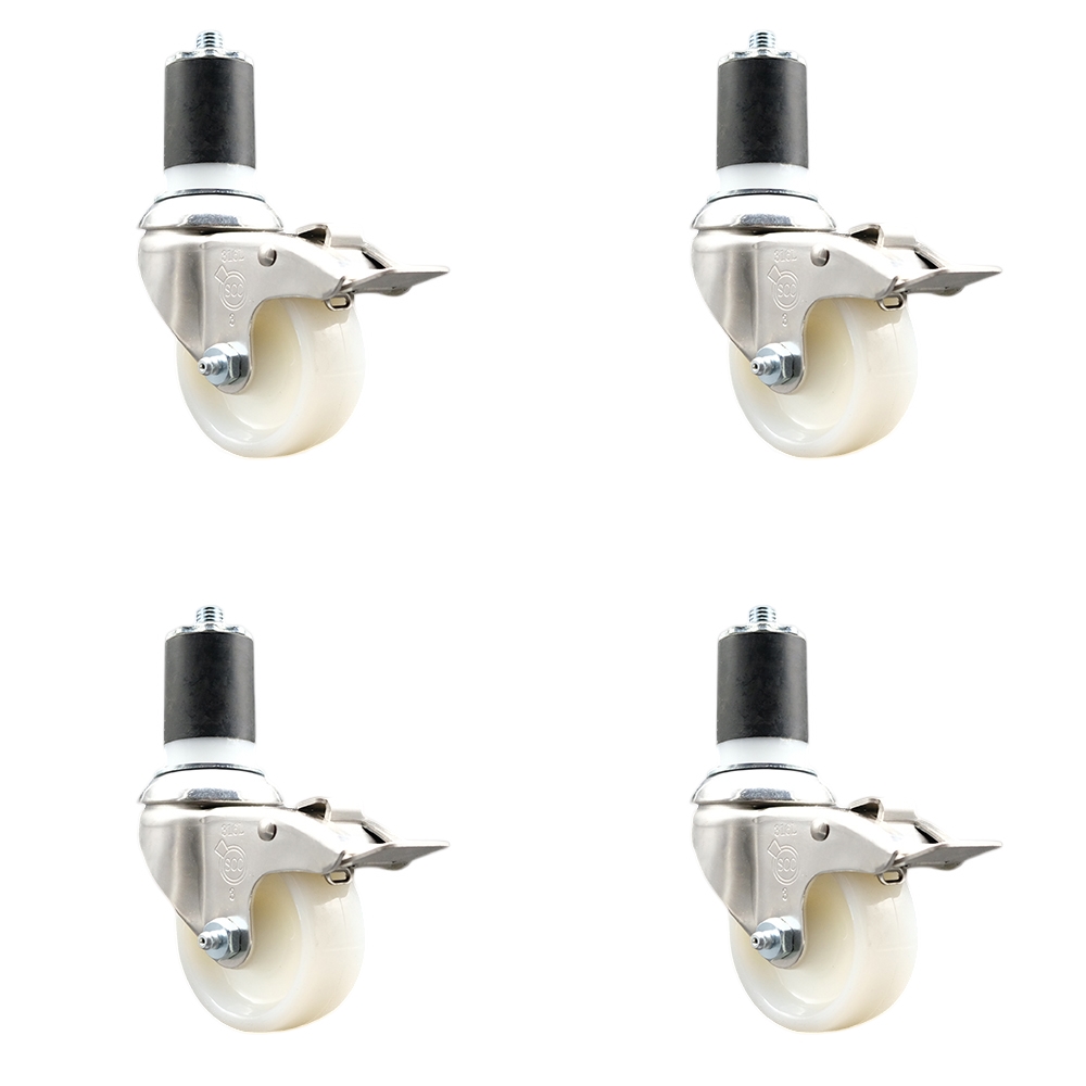 Nylon Swivel Stem Caster Set of 4 with 3 Inch Caster Wheels - 1-3/4" Expanding Stems - 316 Stainless Steel Casters - Includes 4 Swivel Casters with Total Lock Brakes - Service Caster Brand — photo 1