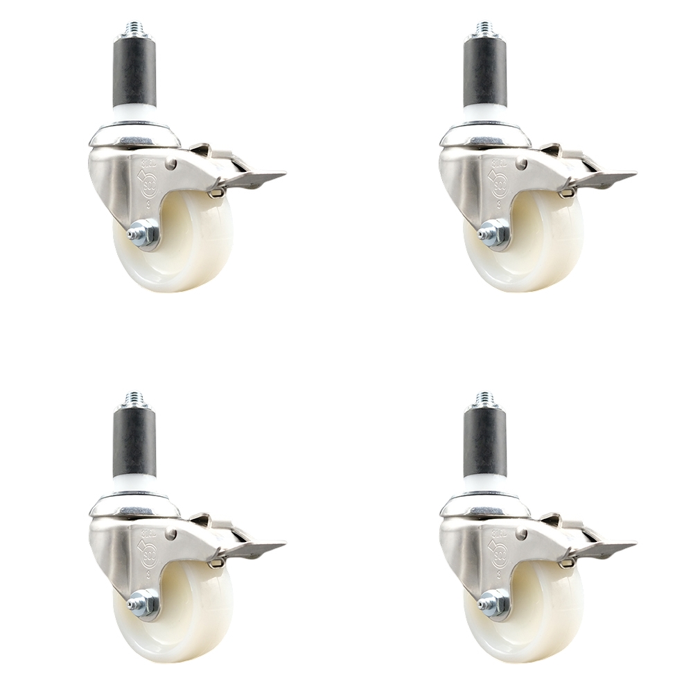 Nylon Swivel Stem Caster Set of 4 with 3 Inch Caster Wheels - 1-3/8" Expanding Stems - 316 Stainless Steel Casters - Includes 4 Swivel Casters with Total Lock Brakes - Service Caster Brand — photo 1