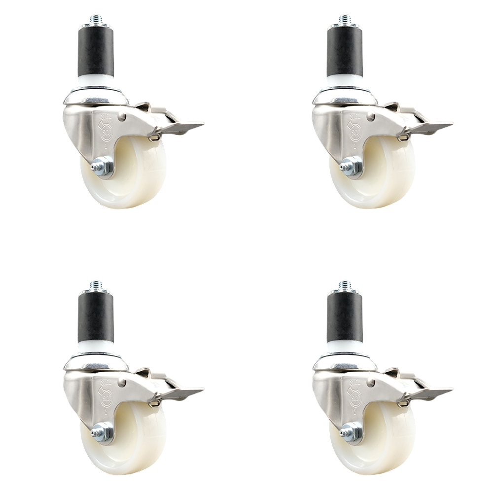 Nylon Swivel Stem Caster Set of 4 with 3 Inch Caster Wheels - 1-5/8" Expanding Stems - 316 Stainless Steel Casters - Includes 4 Swivel Casters with Total Lock Brakes - Service Caster Brand — photo 1