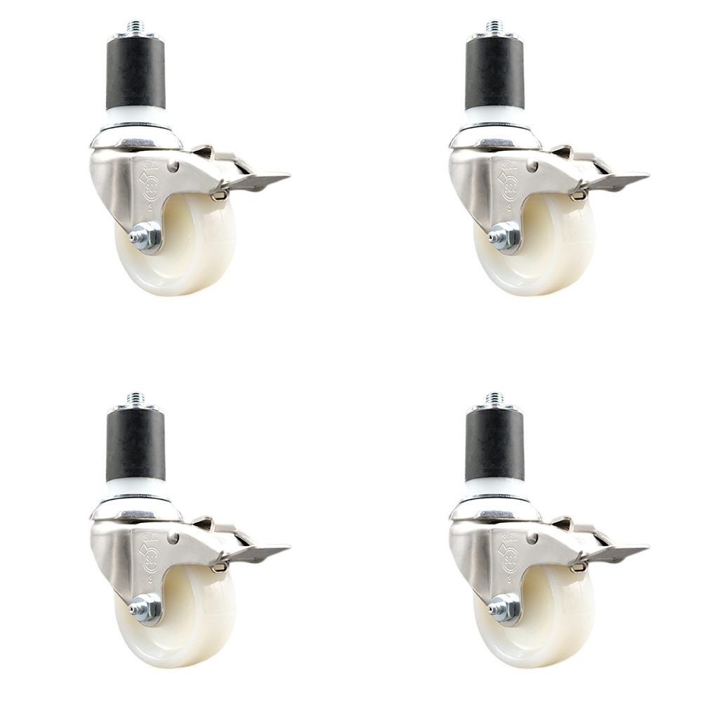Nylon Swivel Stem Caster Set of 4 with 3 Inch Caster Wheels - 1-7/8" Expanding Stems - 316 Stainless Steel Casters - Includes 4 Swivel Casters with Total Lock Brakes - Service Caster Brand — photo 1