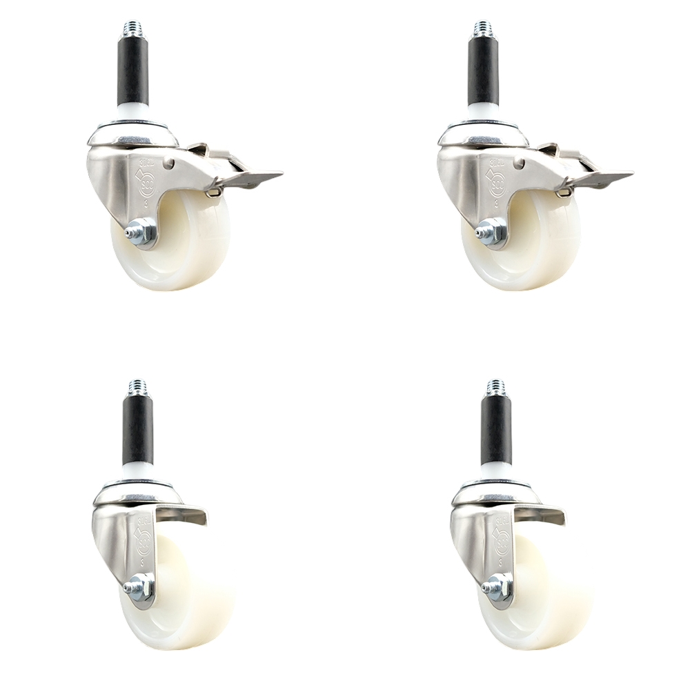 Nylon Swivel Stem Caster Set of 4 with 3 Inch Caster Wheels - 7/8" Expanding Stem - 316 Stainless Steel Casters - Includes 2 Swivel with Total Lock Brakes and 2 Swivel - Service Caster Brand — photo 1