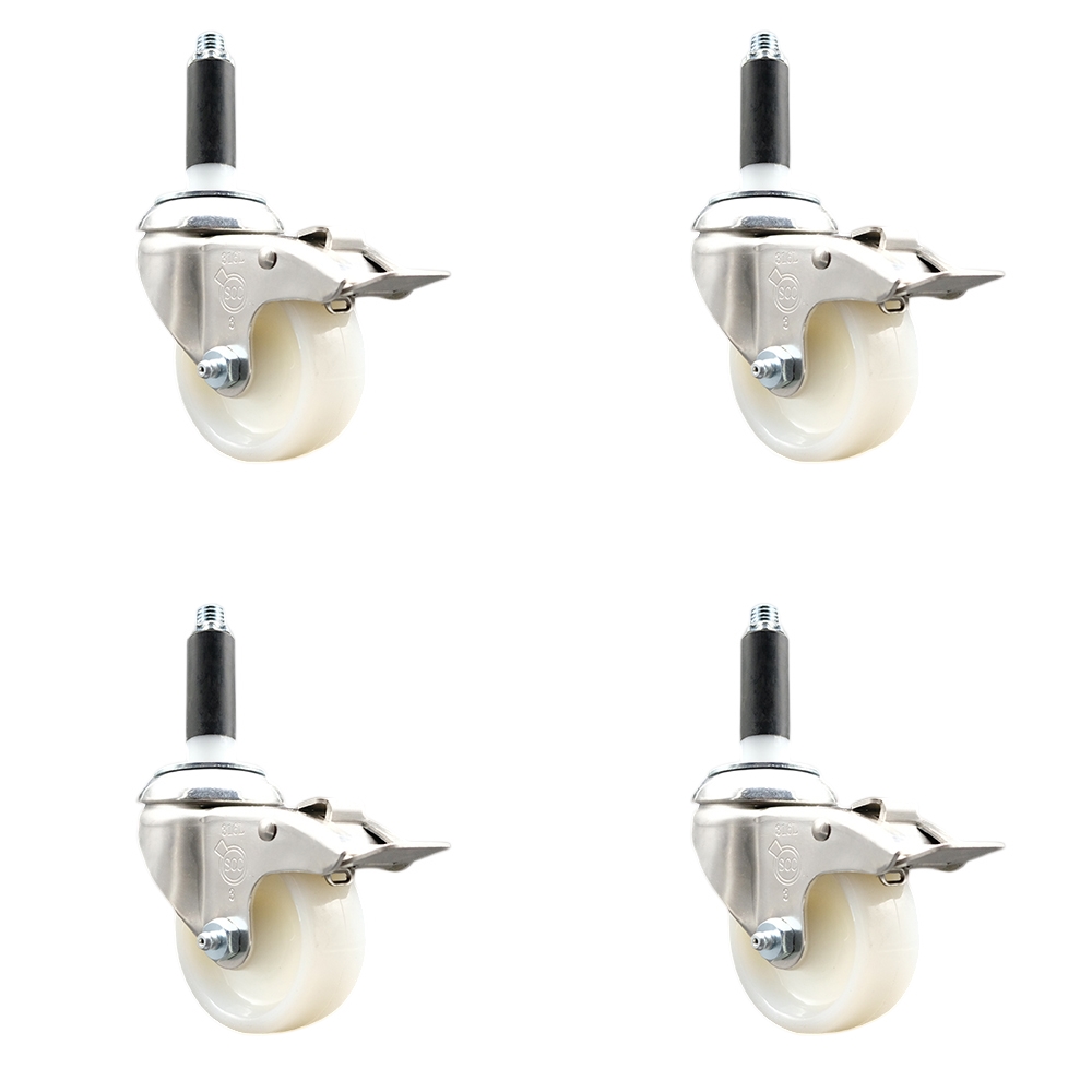 Nylon Swivel Stem Caster Set of 4 with 3 Inch Caster Wheels - 3/4" Expanding Stems - 316 Stainless Steel Casters - Includes 4 Swivel Casters with Total Lock Brakes - Service Caster Brand — photo 1