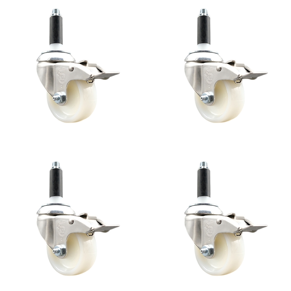 Nylon Swivel Stem Caster Set of 4 with 3 Inch Caster Wheels - 7/8" Expanding Stems - 316 Stainless Steel Casters - Includes 4 Swivel Casters with Total Lock Brakes - Service Caster Brand — photo 1