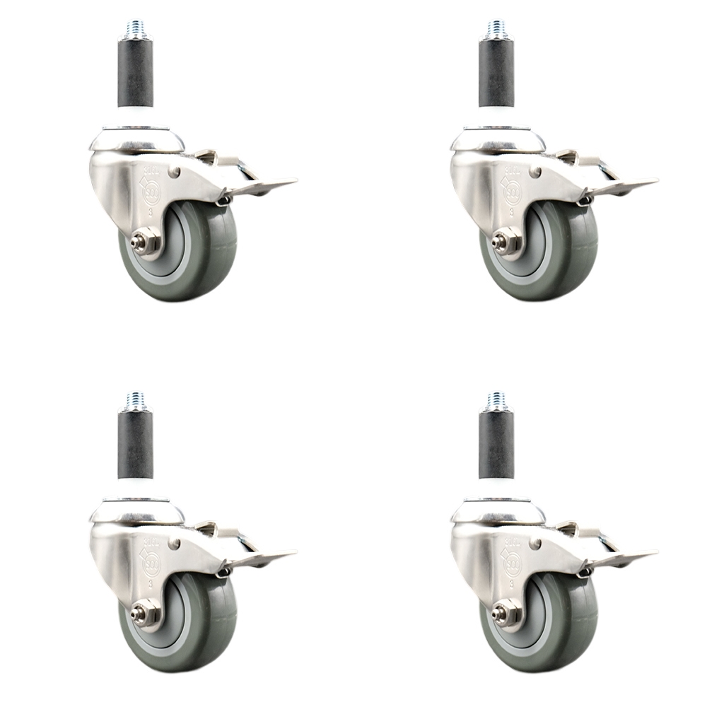 Polyurethane Swivel Stem Caster Set of 4 with 3 Inch Gray Caster Wheels - 1" Expanding Stems - 316 Stainless Steel Casters - Includes 4 Swivel Casters with Total Lock Brakes- Service Caster Brand — photo 1