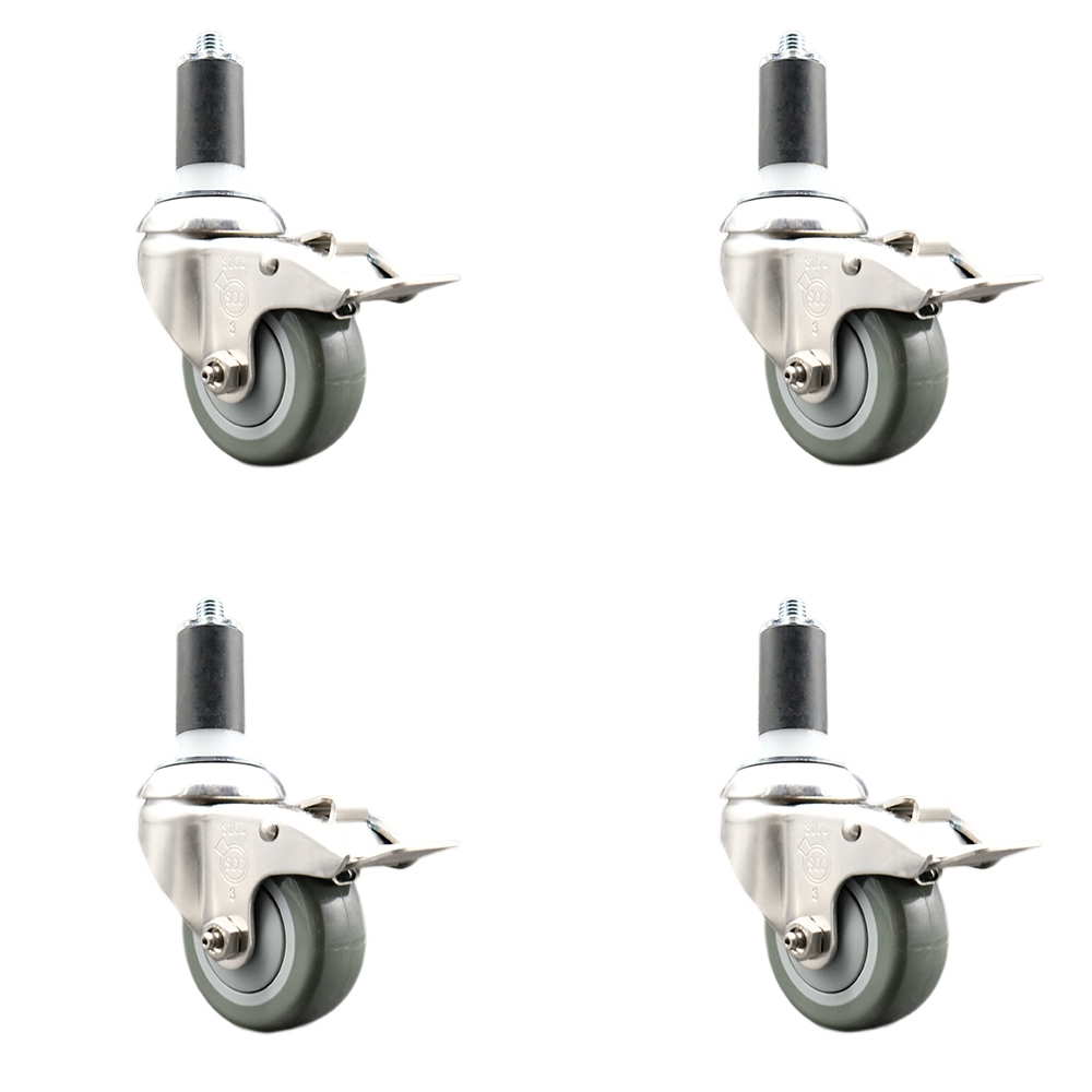 Polyurethane Swivel Stem Caster Set of 4 with 3.5 Inch Gray Caster Wheels - 1-1/4" Expanding Stems - 316 Stainless Steel Casters-Includes 4 Swivel Casters with Total Lock Brakes- Service Caster Brand — photo 1